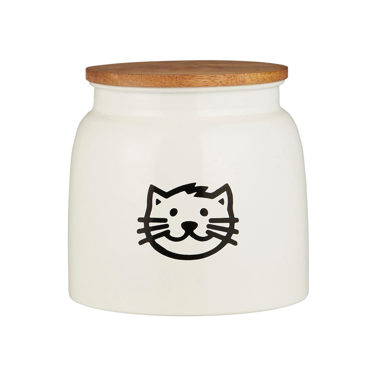 Dose für Katzenfutter weiß mit Katzenmotiv und Holzdeckel 2,2 Liter